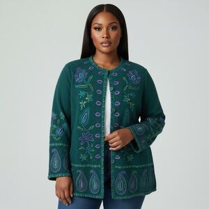 Beautiful Colorful Boho floral embroidered Button Up wool coat